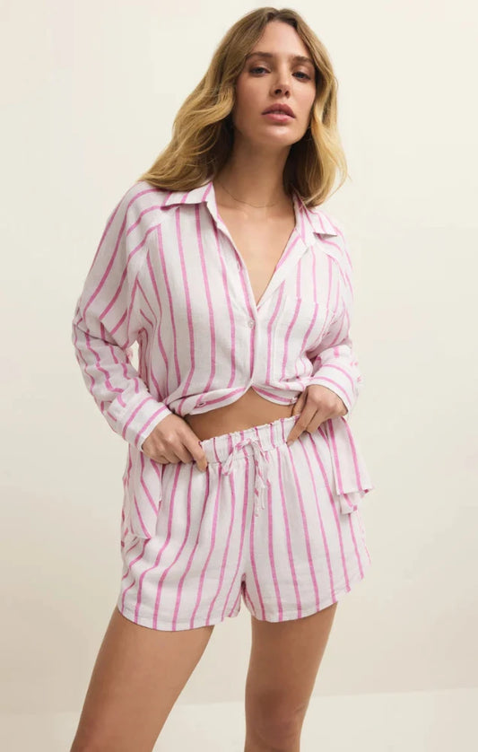 The Perfect Linen Striped Top - Spanish Rose