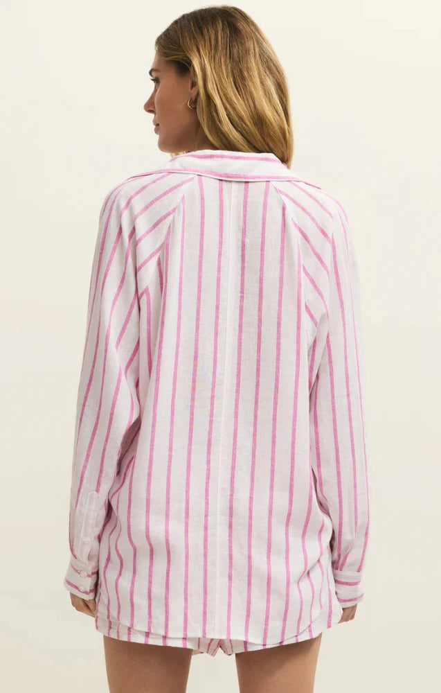 The Perfect Linen Striped Top - Spanish Rose