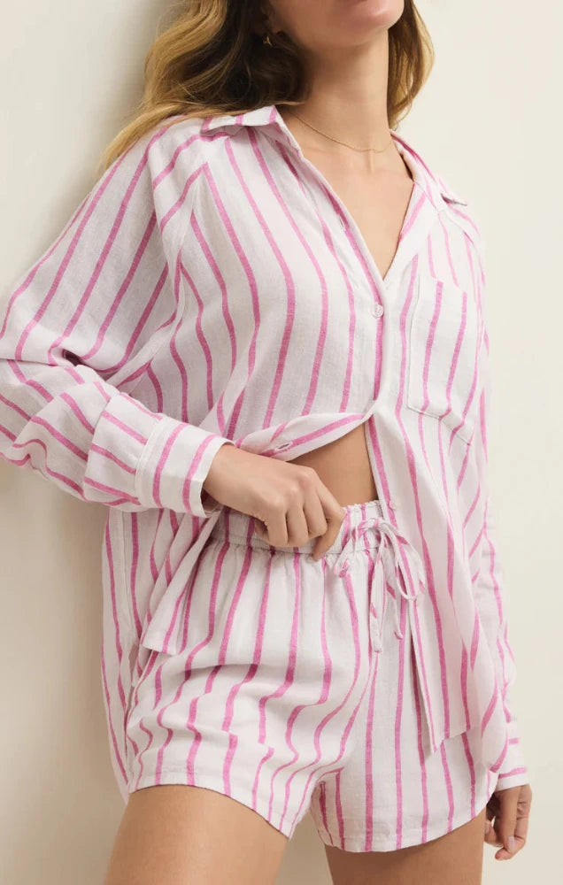 The Perfect Linen Striped Top - Spanish Rose