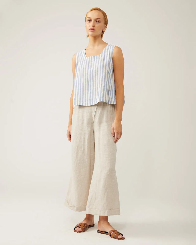 Aya Top - Blue + Ivory Stripe