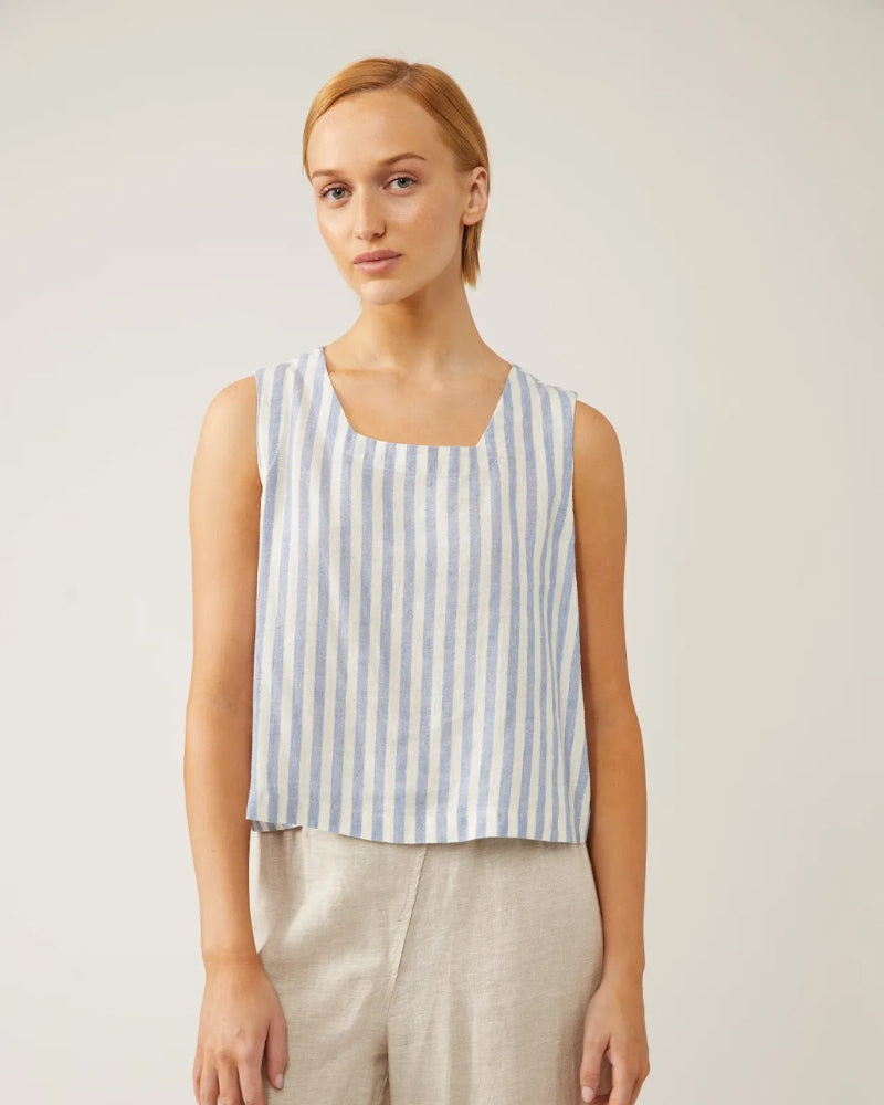 Aya Top - Blue + Ivory Stripe