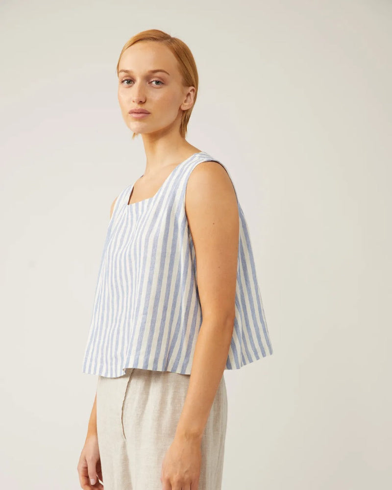 Aya Top - Blue + Ivory Stripe