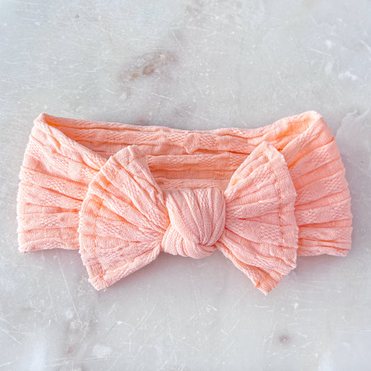 Stretchy Ribbed Bow Headband - Apricot