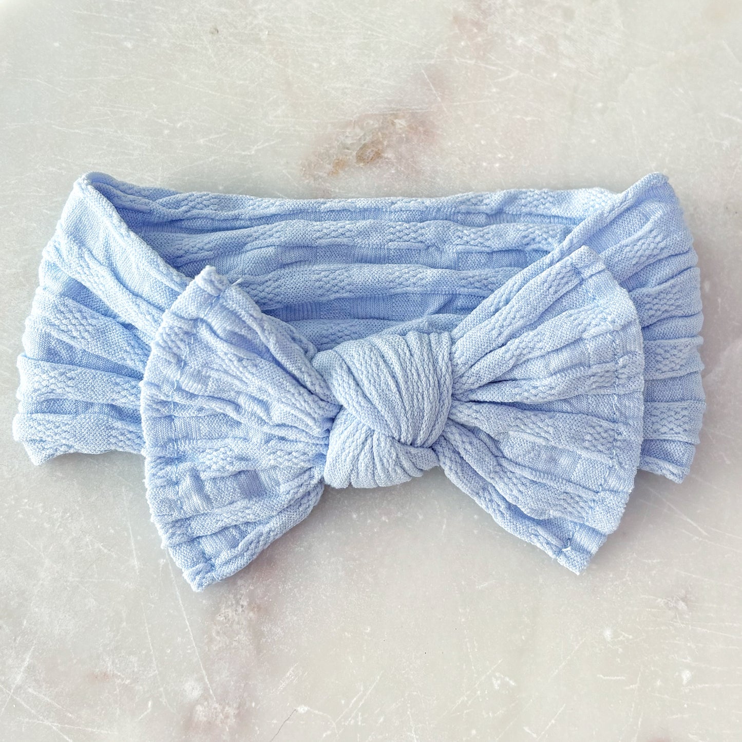 Stretchy Ribbed Bow Headband - Baby Blue