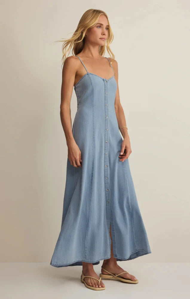 Angel Eyes Twill Midi Dress - Lake Blue