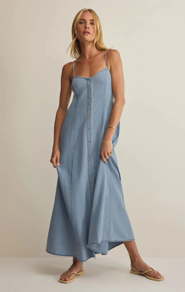 Angel Eyes Twill Midi Dress - Lake Blue