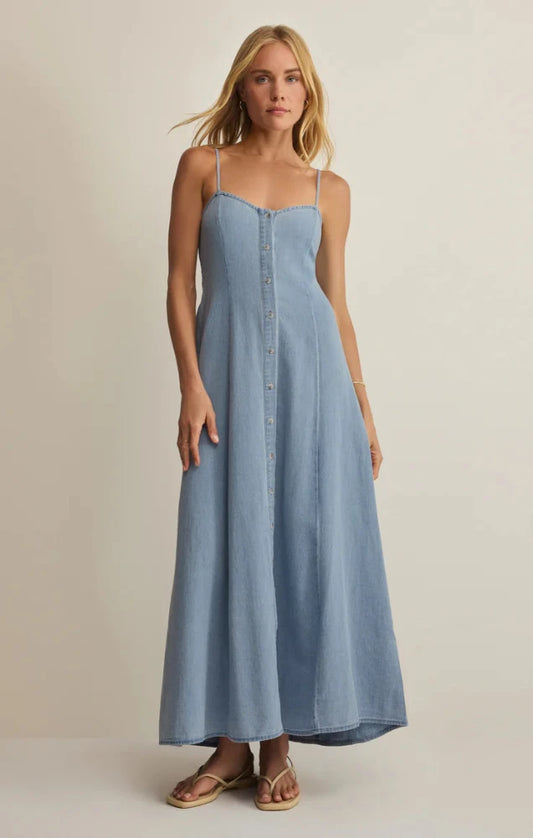Angel Eyes Twill Midi Dress - Lake Blue