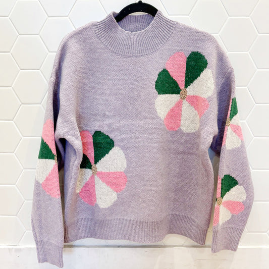 Purple Sweater - Flowers