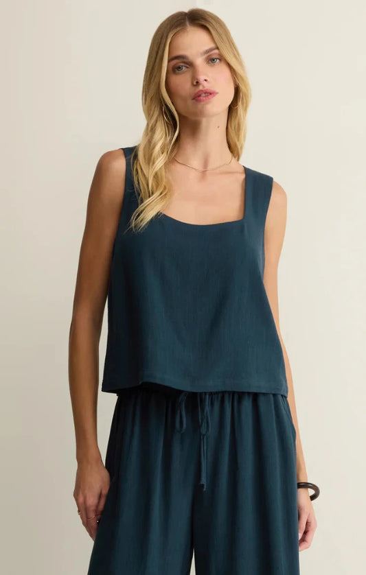 Charli Cropped Linen Tank - Eclipse