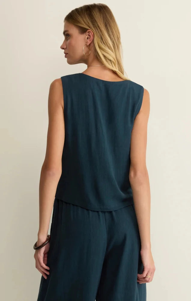 Charli Cropped Linen Tank - Eclipse