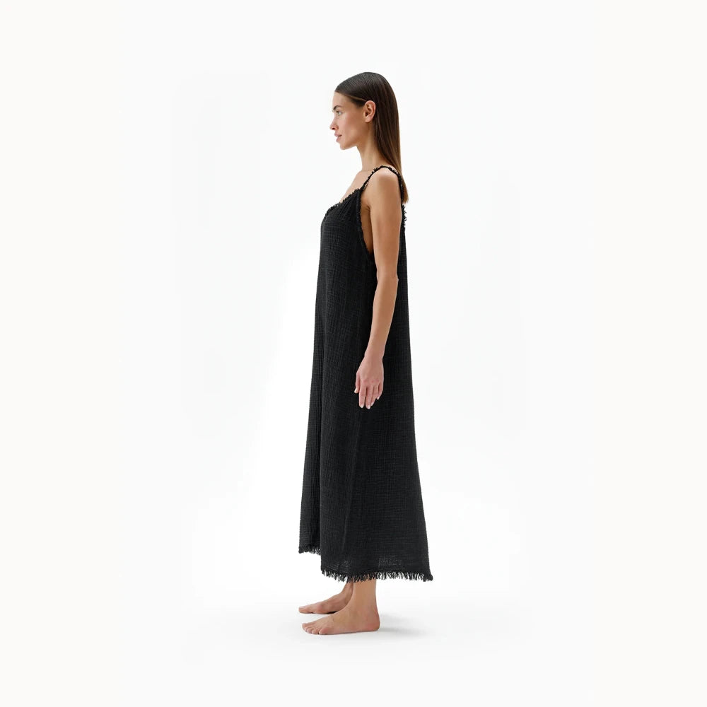 Crinkle Strappy Dress - Washed Black (O/S)