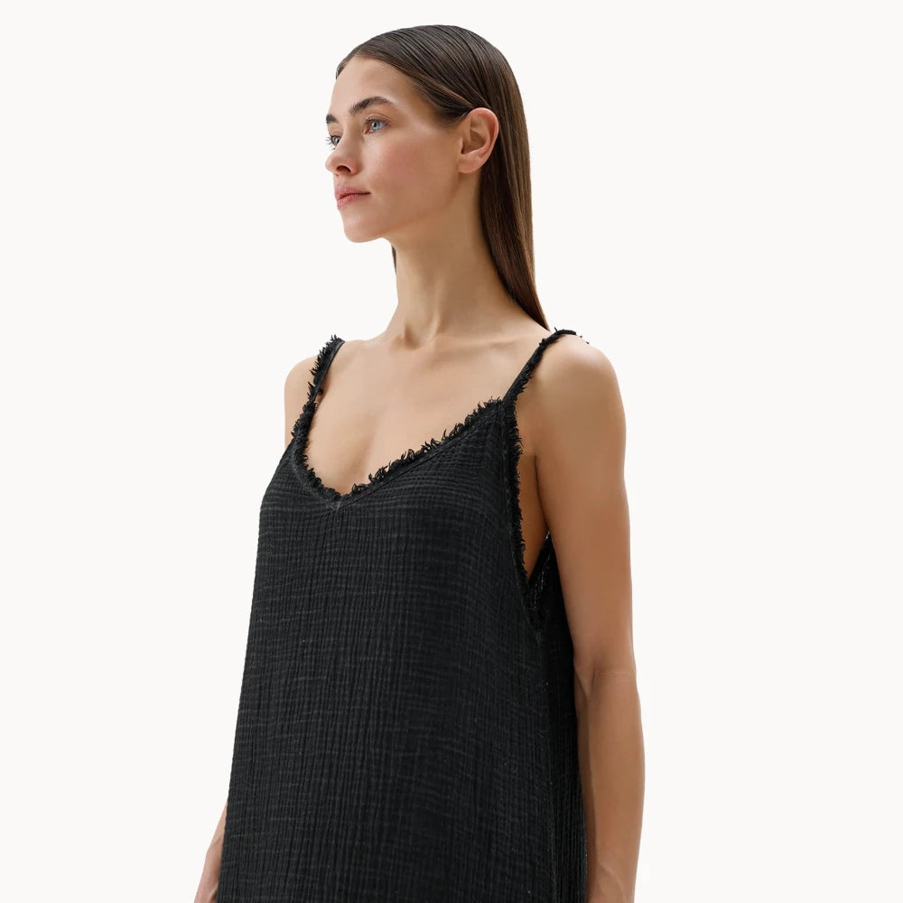 Crinkle Strappy Dress - Washed Black (O/S)