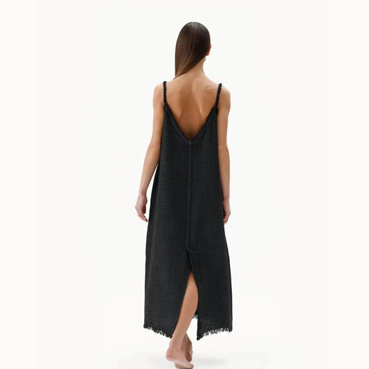 Crinkle Strappy Dress - Washed Black (O/S)