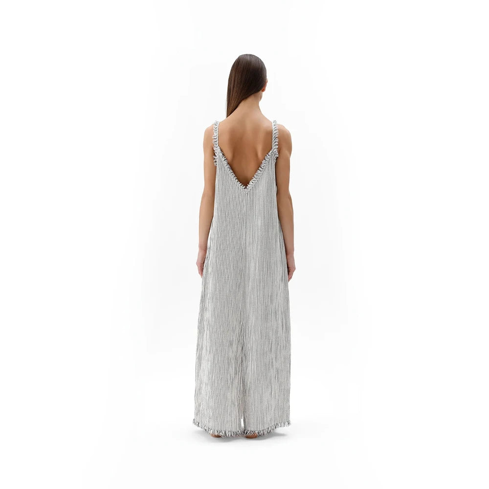 Crinkle Strappy Dress - Striped (O/S)