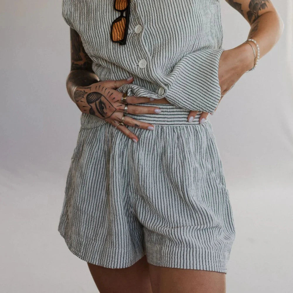 Crinkle Cotton Shorts - Striped (O/S)