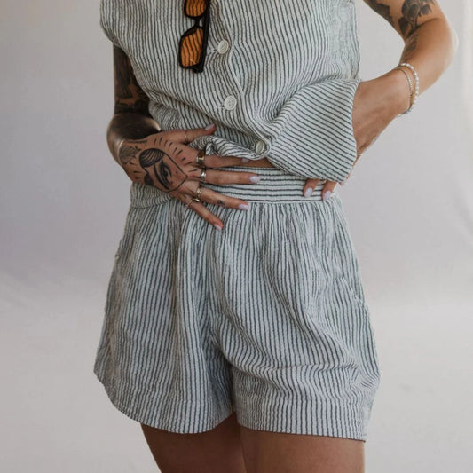 Crinkle Cotton Shorts - Striped (O/S)