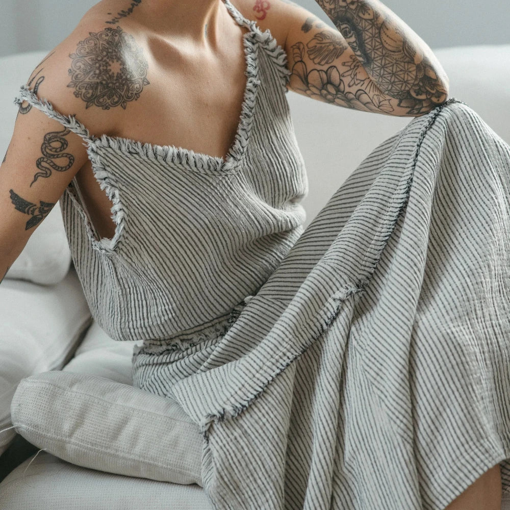 Crinkle Strappy Top - Stripe (O/S)