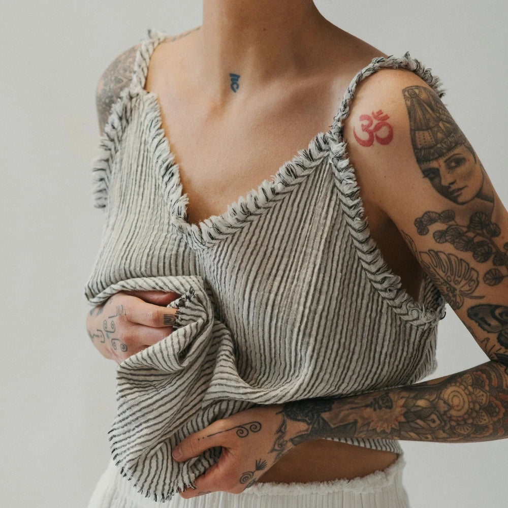 Crinkle Strappy Top - Stripe (O/S)