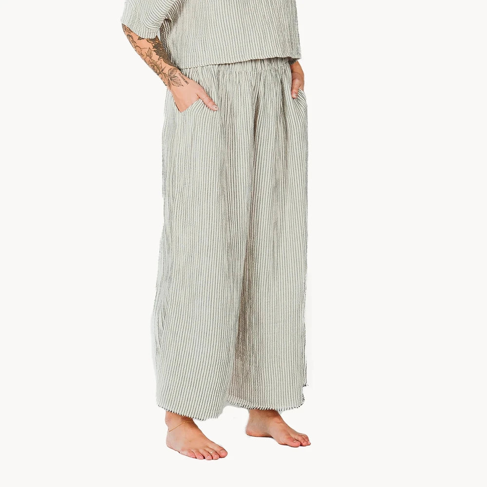 Crinkle Cotton Palazzo Pant - Striped (O/S)