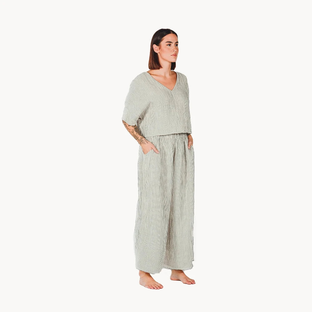 Crinkle Cotton Palazzo Pant - Striped (O/S)