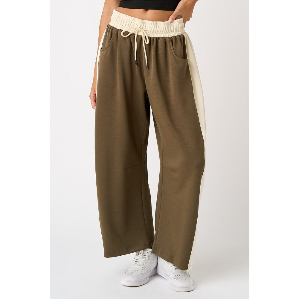 Cloud Knit Stripe Barrel Pants - Olive/Ivory