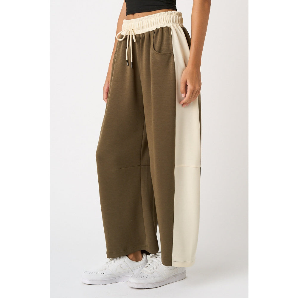 Cloud Knit Stripe Barrel Pants - Olive/Ivory