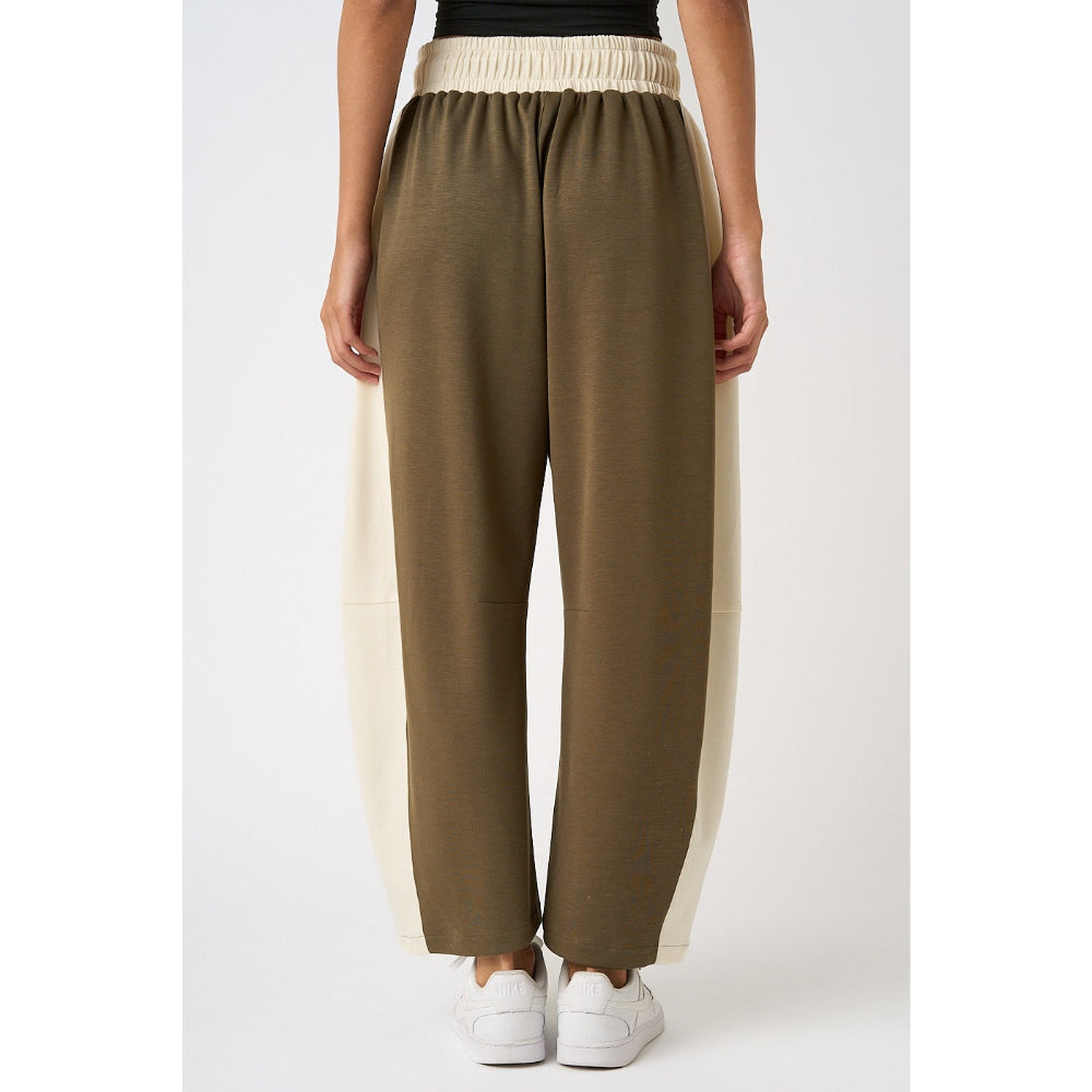 Cloud Knit Stripe Barrel Pants - Olive/Ivory