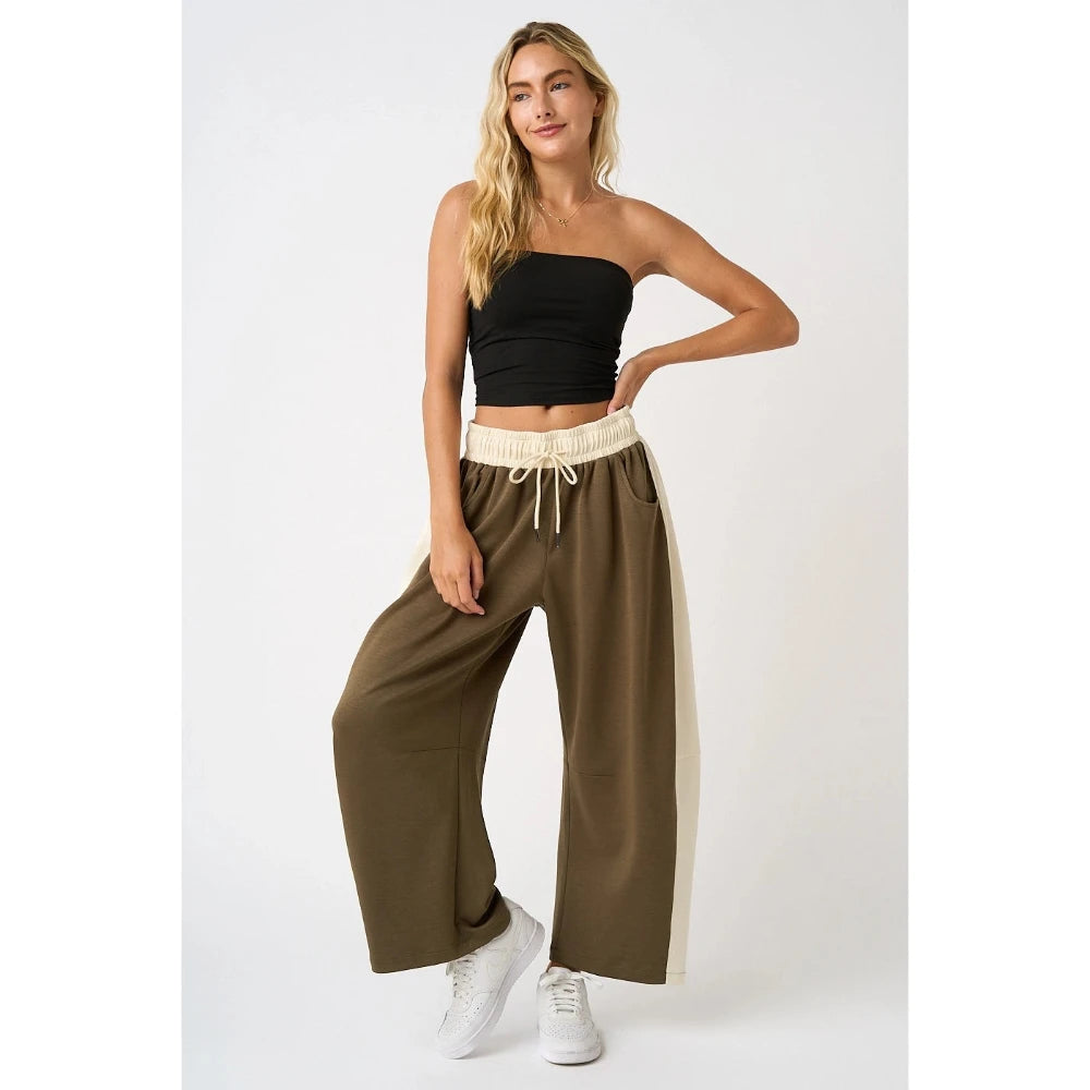 Cloud Knit Stripe Barrel Pants - Olive/Ivory