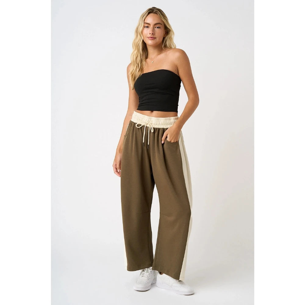 Cloud Knit Stripe Barrel Pants - Olive/Ivory