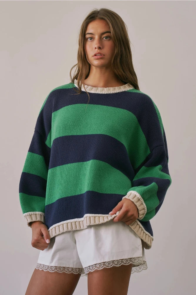 Striped Sweater - Green/Navy