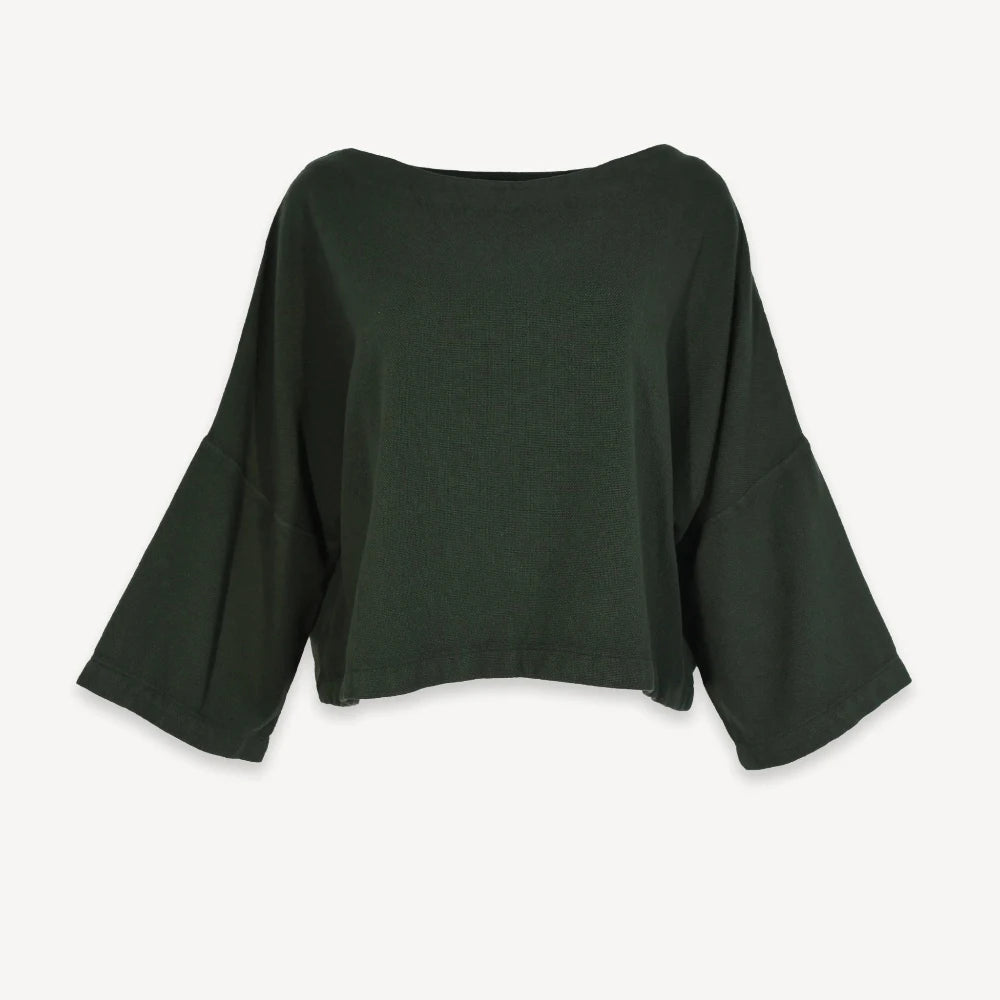 Loft Cotton Bell Sleeve Top - Forest (O/S)