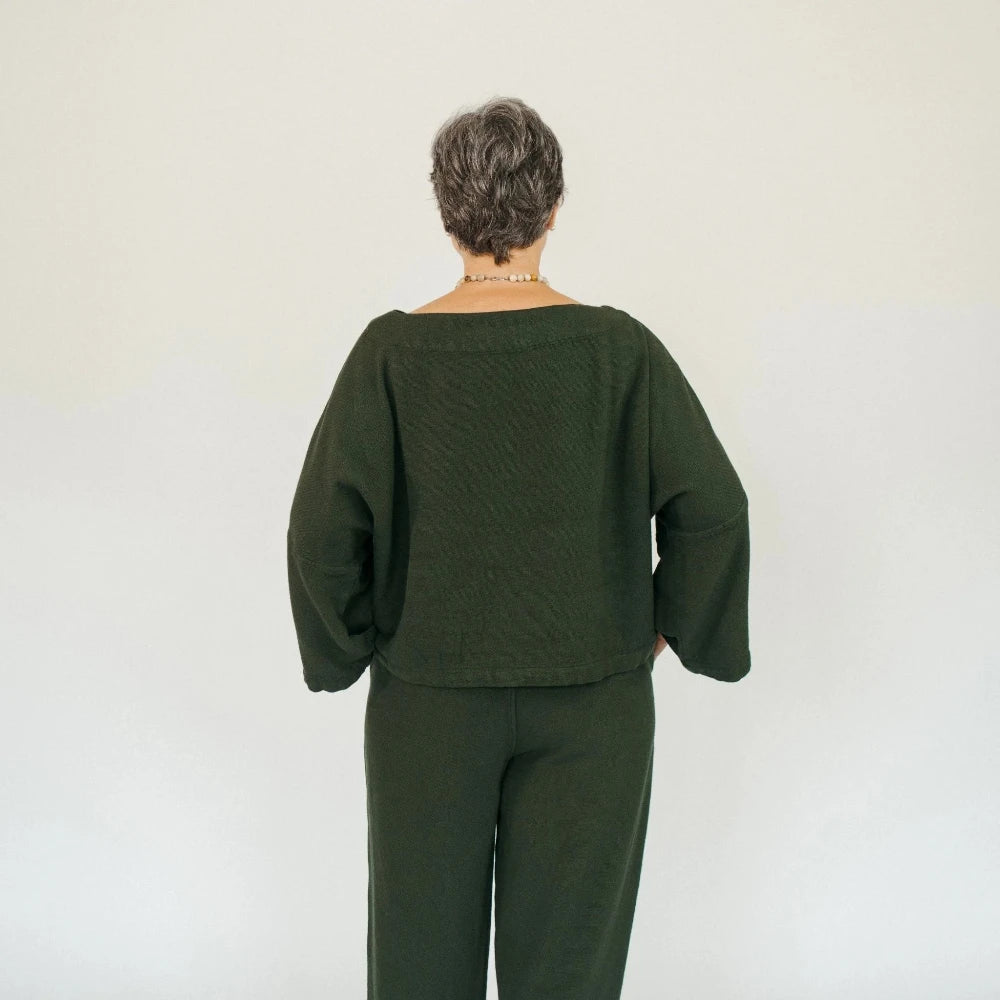 Loft Cotton Bell Sleeve Top - Forest (O/S)