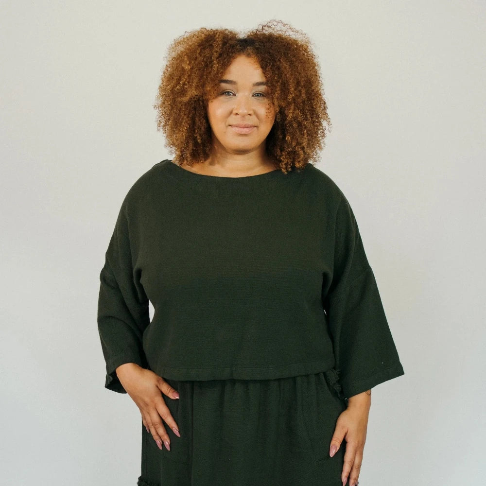 Loft Cotton Bell Sleeve Top - Forest (O/S)
