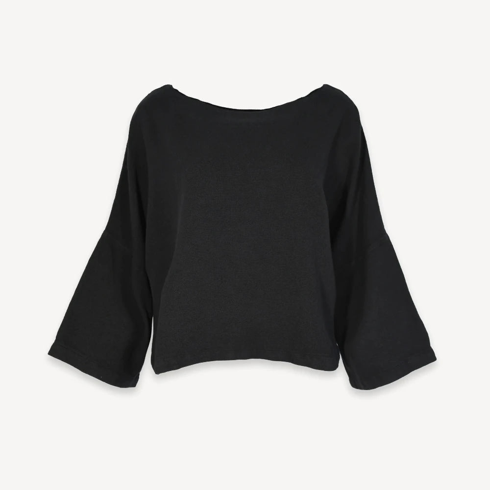 Loft Cotton Bell Sleeve Top - Black (O/S)