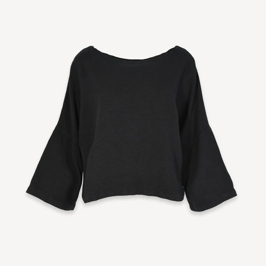 Loft Cotton Bell Sleeve Top - Black (O/S)