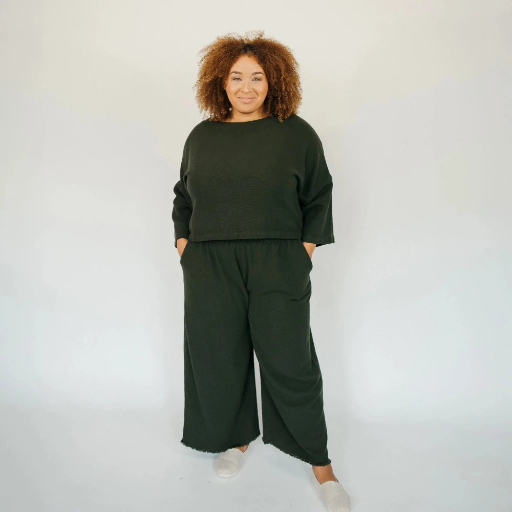 Loft Cotton Palazzo Pant - Forest (O/S)