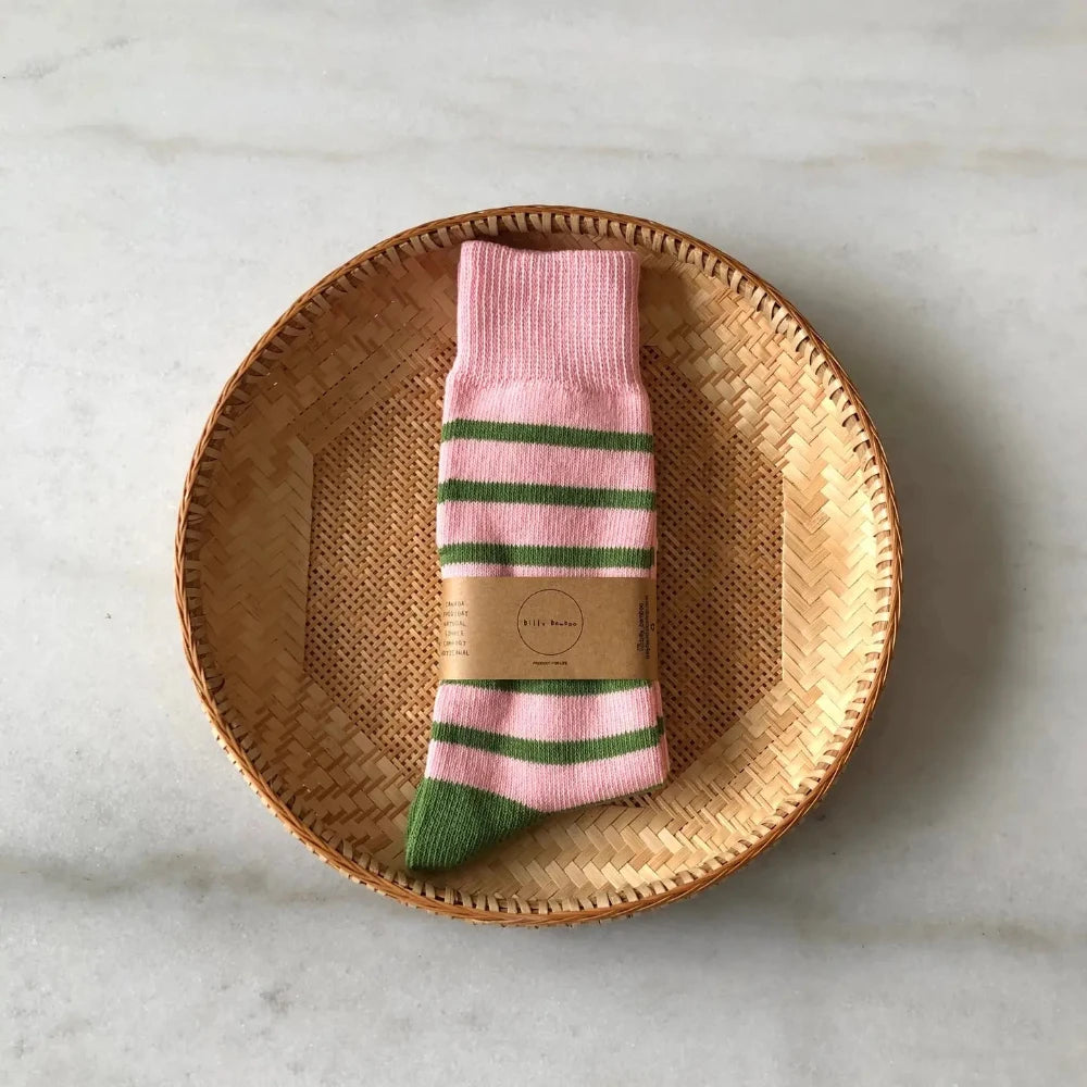 Makino Pop Stripe High Sock - Blush Sage