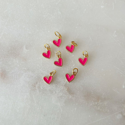 Enamel Heart Charm - Bright Pink