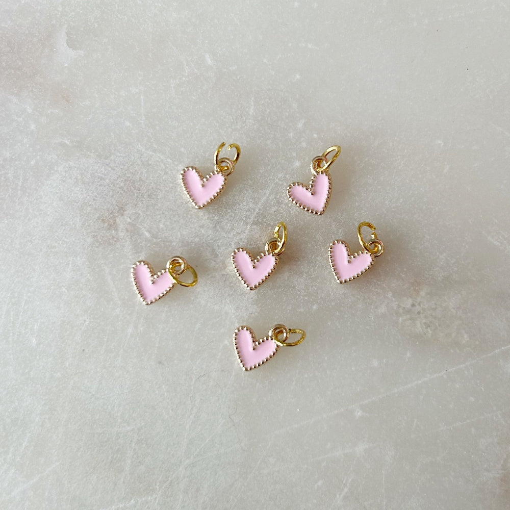 Enamel Heart Charm - Light Pink
