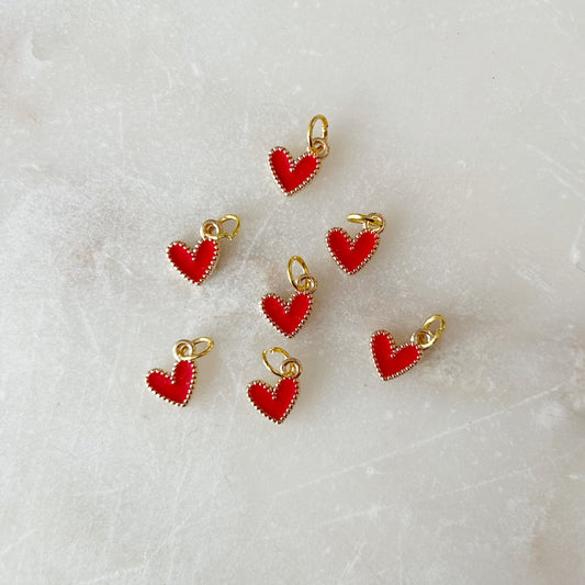 Enamel Heart Charm - Red