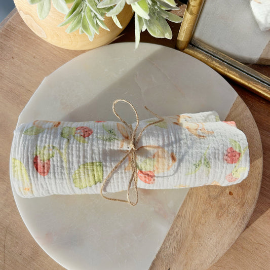 Muslin Swaddle - Strawberry Bunnies