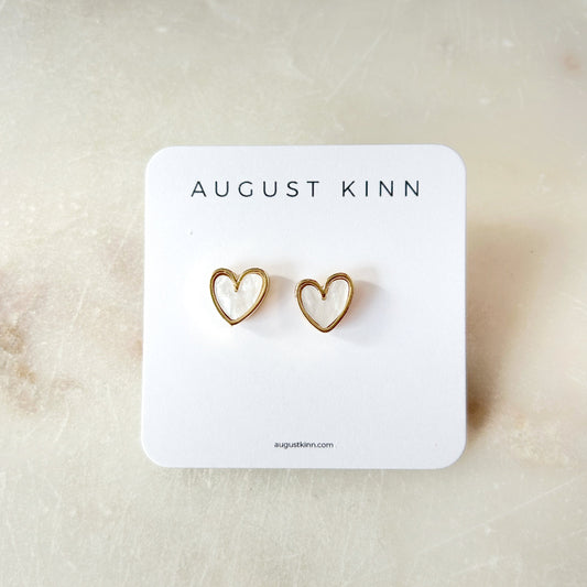 Enamel Heart Earrings - Pearl