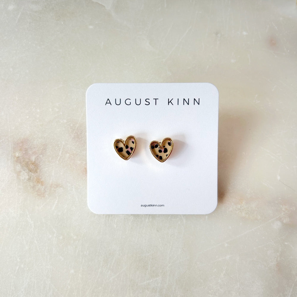 Enamel Heart Earrings - Leopard