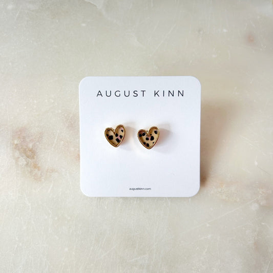 Enamel Heart Earrings - Leopard