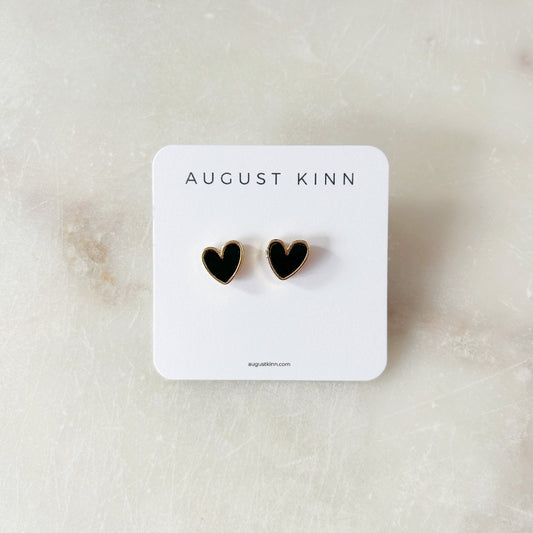 Enamel Heart Earrings - Black