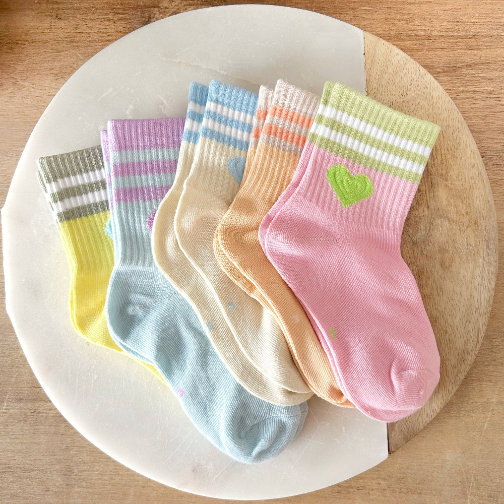 Striped Colour Block Heart Socks - Sherbert