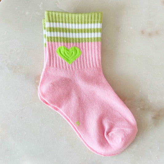 Striped Colour Block Heart Socks - Strawberry Pink