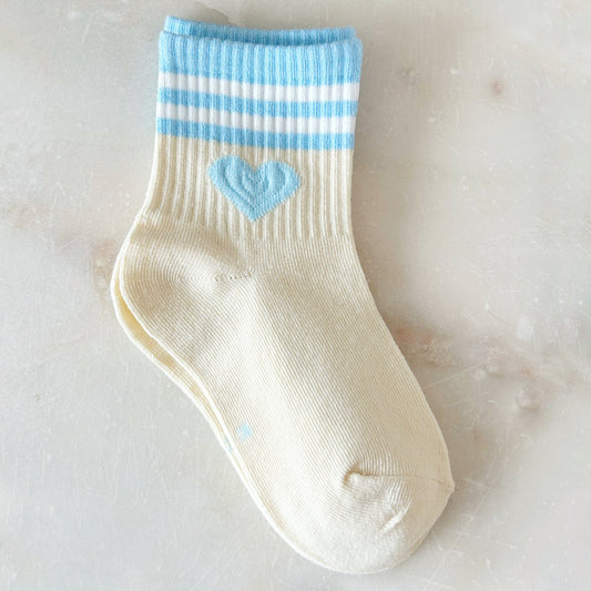 Striped Colour Block Heart Socks - Vanilla Cream