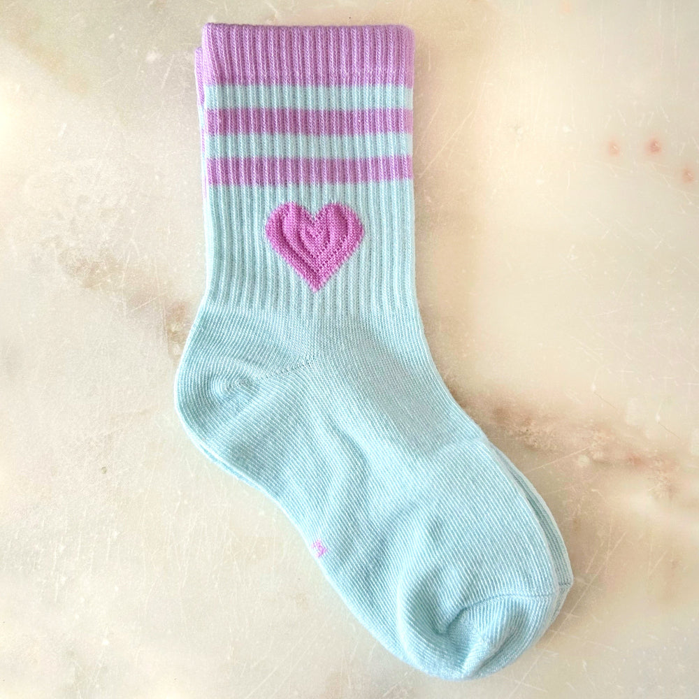Striped Colour Block Heart Socks - Cotton Candy Blue