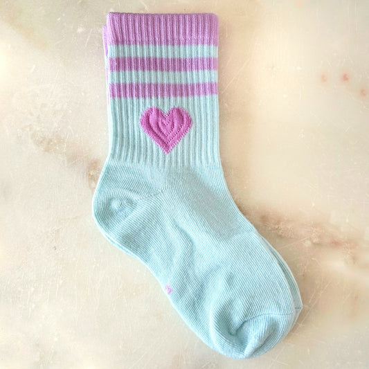 Striped Colour Block Heart Socks - Cotton Candy Blue